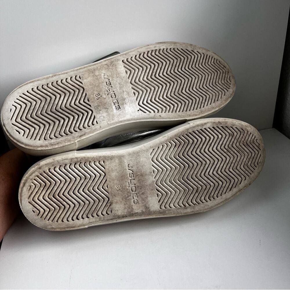 J Slides Silver Metallic Sneakers hook loop closure size 8.5 - Picture 10 of 11